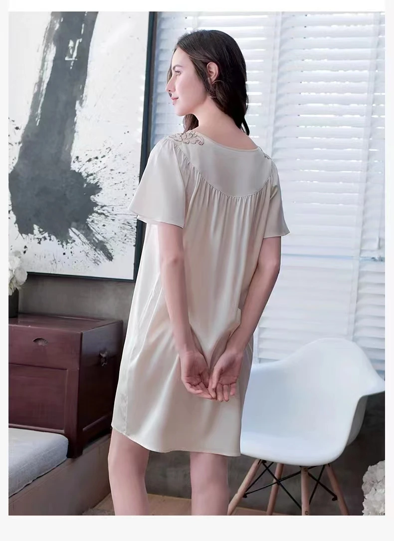 Loose Sexy Mulberry Silk Nightwear Satin Sleepshirts Nightgown Female Sleepwear Plus Size Night Shirts Women's Sleeping Dresses