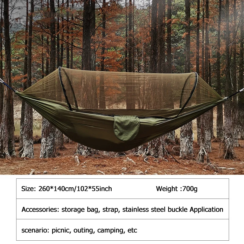 Automatic Quick-opening Mosquito Net Hammock Outdoor Camping Pole Hammock swing Anti-rollover Nylon Rocking Chair 260x140cm