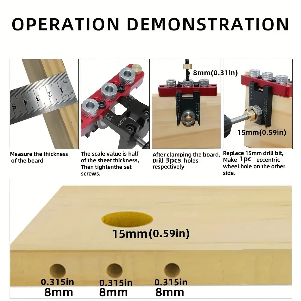 Woodworking 3 In 1 Dowelling Jig Universal Dowel Cam Jig Wood Hole Drilling Guide Locator Adjustable Pocket Hole Jig Kit