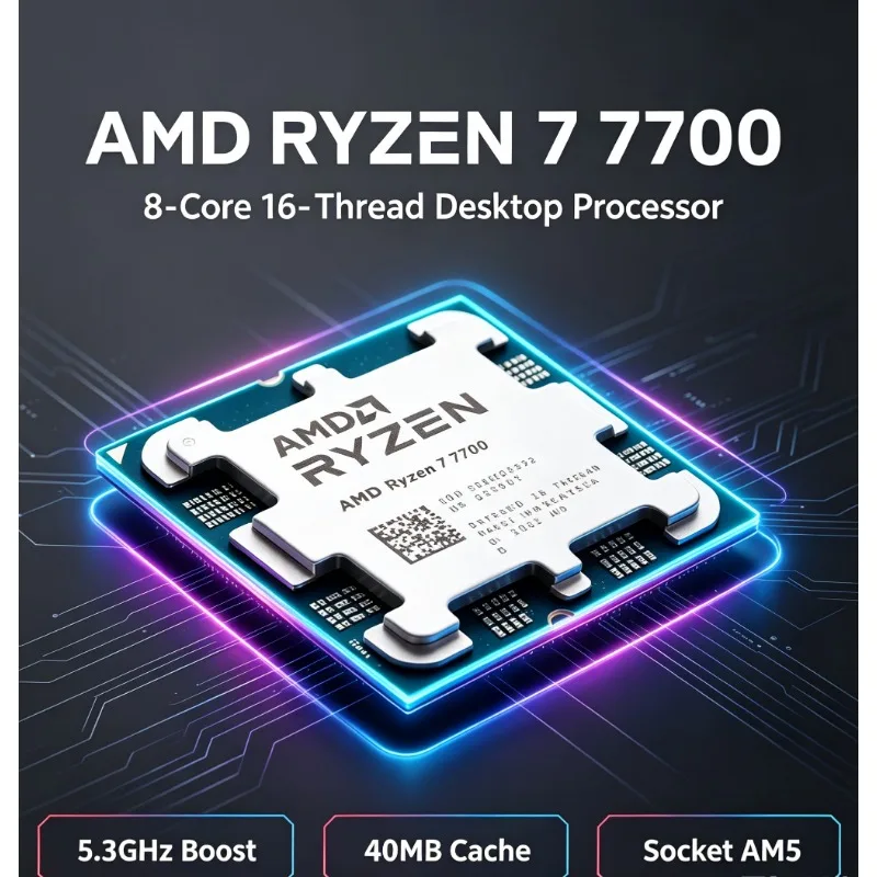 R7 7700 Socket AM5 Gaming CPU 8‑Core 16‑Thread Max 5.3GHz 40MB Cache Integrated Graphics 65W TDP