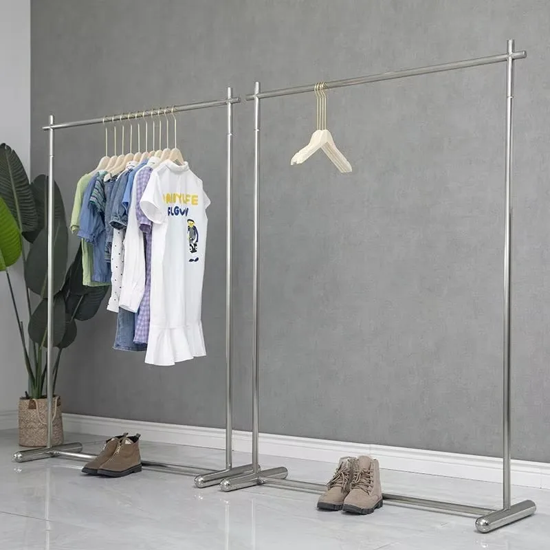 Movable Home Coat Racks Nordic Stainless Steel Rack Clothing Store Display Rack Hanging Clothes Rack Brushed Silver with Wheels