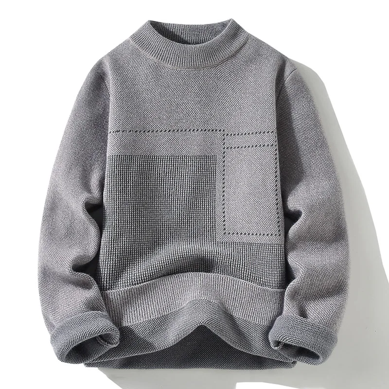 

Модный мужской вязаный свитер с высоким воротником, утепленный, повседневный, с вышивкой, с длинными рукавами, базовый слой, топ