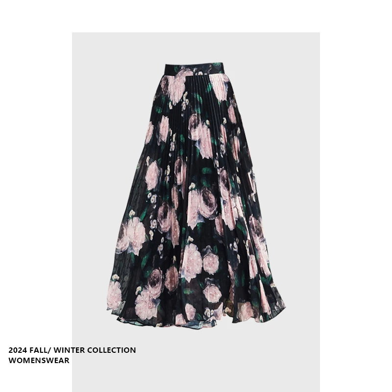 

Юбка миди Ele Bla Floral с высокой талией, плиссированная, летняя, 2025, для офиса, стройнящая фигуру, для женщин