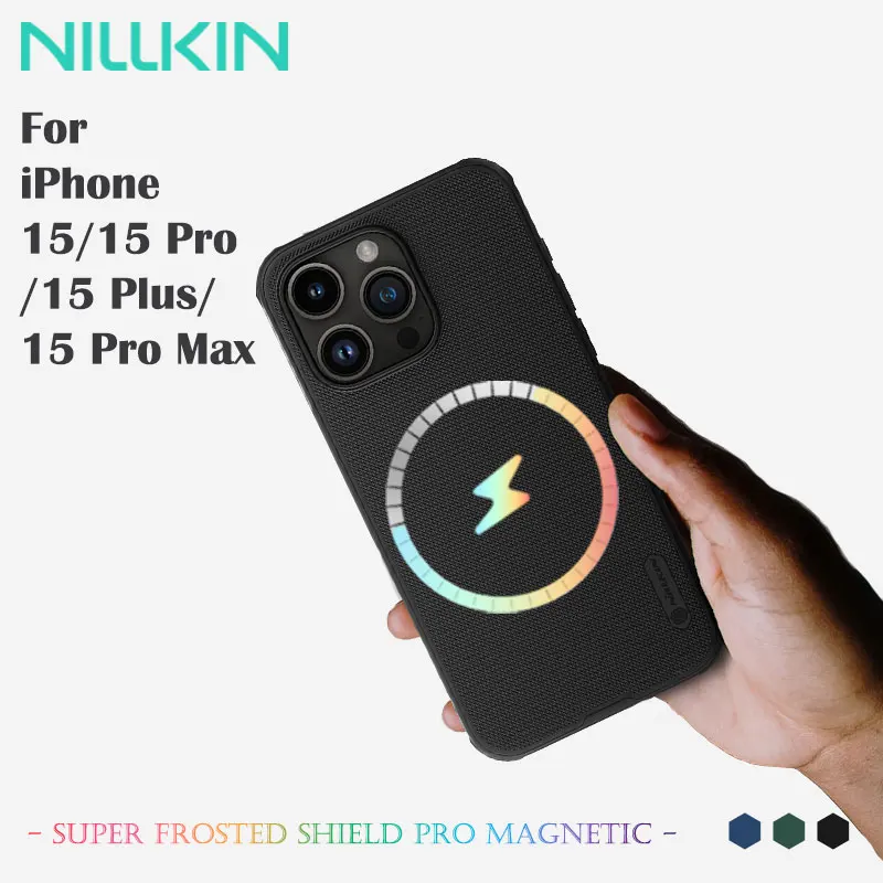 

Для iPhone 15/15 Plus/15 Pro Max, магнитный чехол NILLKIN, совместимость с MagSafe, противоударный двойной ТПУ + ПК, противоскользящее матовое покрытие