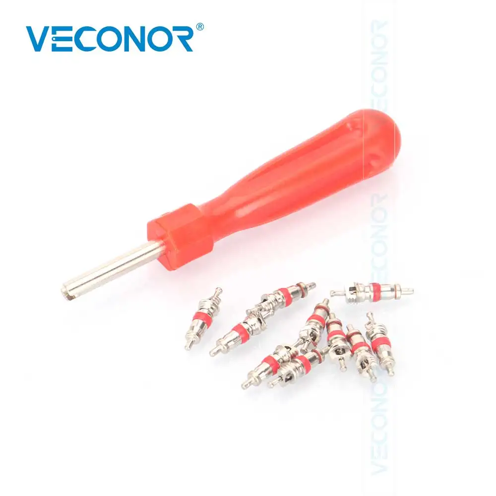 Tire Valve Core Removal Tools Kit Valve Core Wrench Screw Driver with 10pcs Zinc Plated Copper Valve Core Tire Repair Tools Set