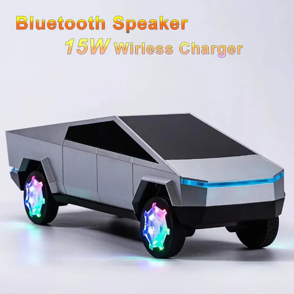 Tesla Model Wireless Bluetooth Speaker RGB Lights with 15W Wireless Charger Beautiful Car Model HIFI Stereo DJ Music Box