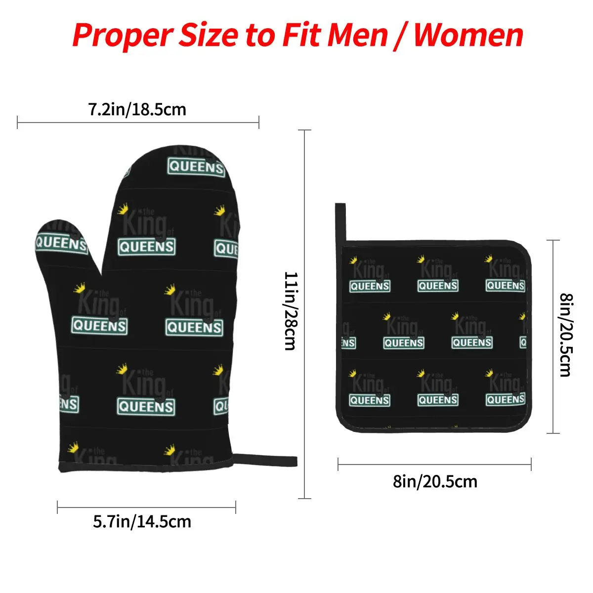 The King Of Queens Oven Mitts and Pot Holder Sets of 4 for Baking Kitchen Cooking BBQ Resistant Non-Slip Gloves