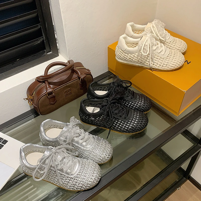 

Полностью вязаные кроссовки для женщин, летняя модная брендовая дышащая удобная обувь для хлеба, повседневная трендовая обувь на плоской платформе, одинарная обувь