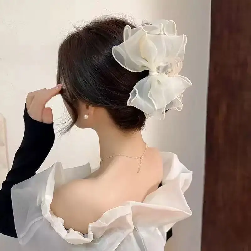 

1pc Sweet Organza Reversible Bow Large Hair Claw，Commuting versatile hair accessory, suitable for daily and party gatherings