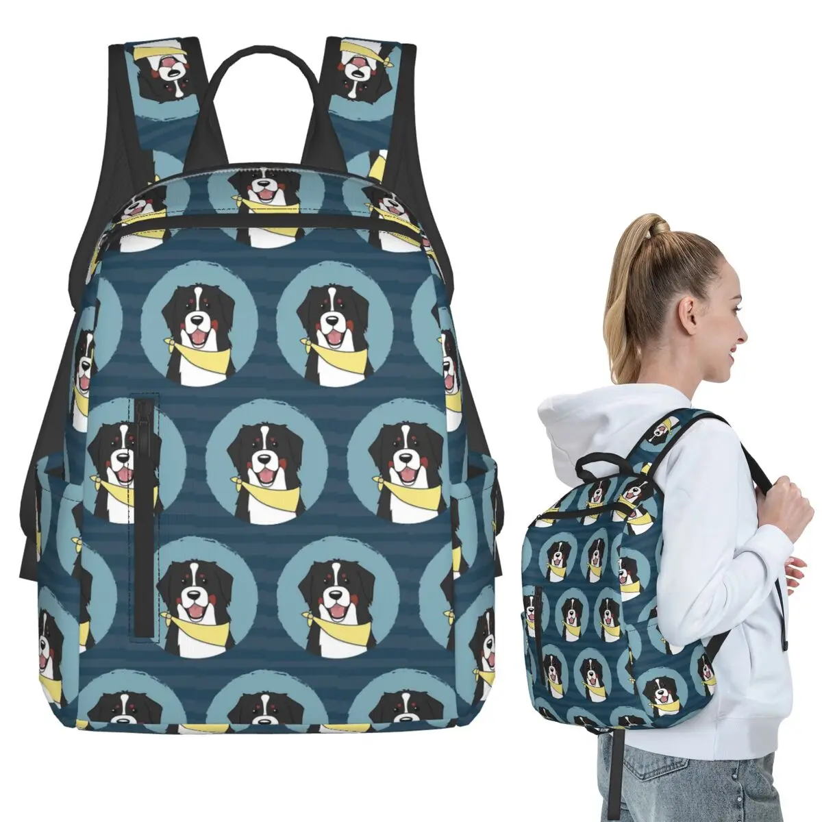 

Friendly Bernese Mountain Dog Animal Backpack Student BookBag Children School Bag Computer Shoulder Bags Men Women