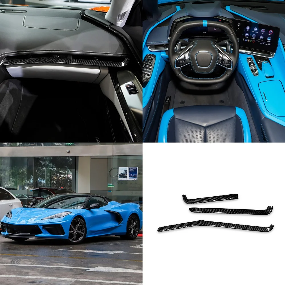 Carbon Fiber Car Inner Central Control Dashbord Air Outlet Co-pilot Strips Cover Trim Fit For Corvette C8 Coupe Z51 2020-2022