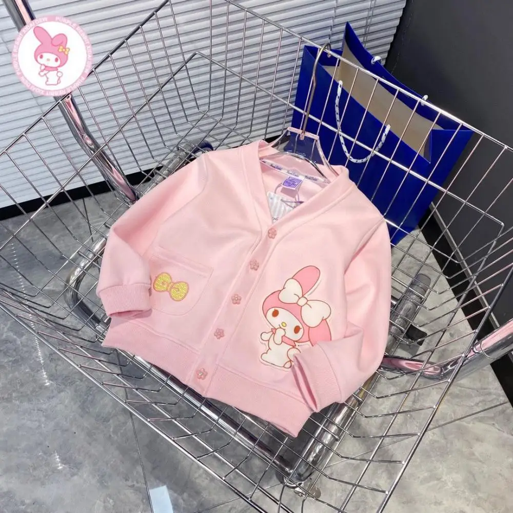 Sanrio minha melodia cinnamoroll kuromi meninas casaco crianças dos desenhos animados anime bonito manga longa térmica superior primavera outono roupas infantis