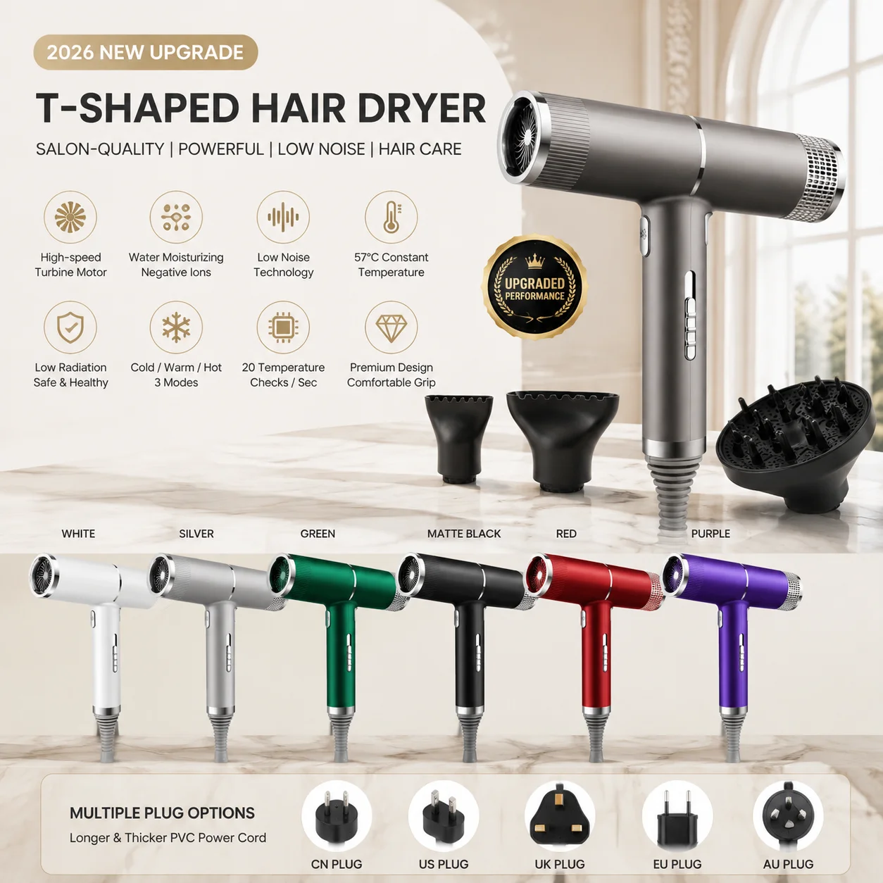 Hair Blow Dryer Low Noise Powerful - Новинка 2026 года: Усовершенствованный профессиональный ионный