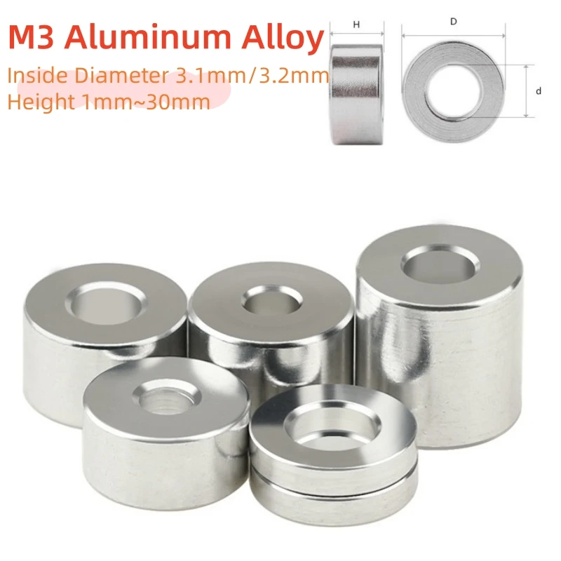 20pcs M3 Aluminum Alloy Unthreaded Bushing Washer ,Round Standoff Spacer Gasket Sleeve Length 1~35mm Aluminum Washers