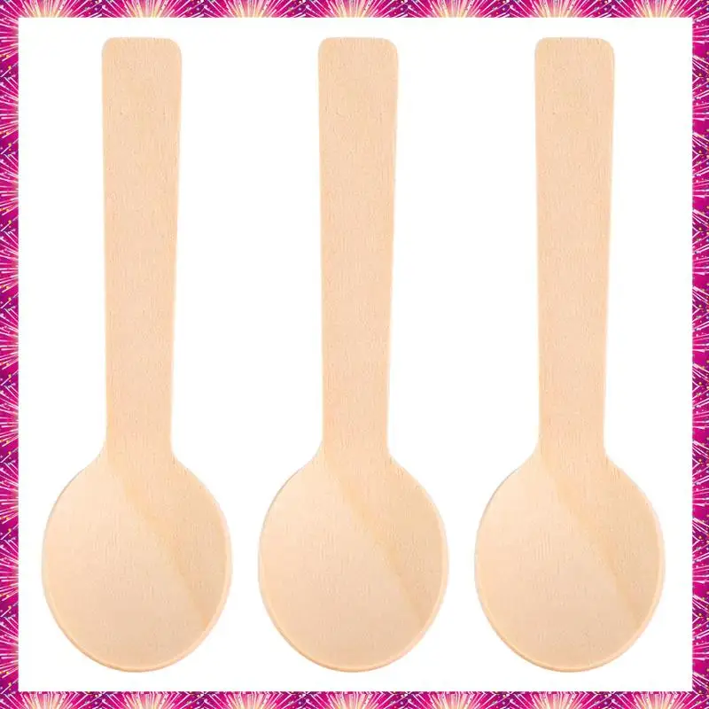 

LUWEI 100Pcs Disposable Wooden Spoon Mini Ice Cream Spoon Wood Western Dessert Scoop Wedding Party Tableware Kitchen Accessories