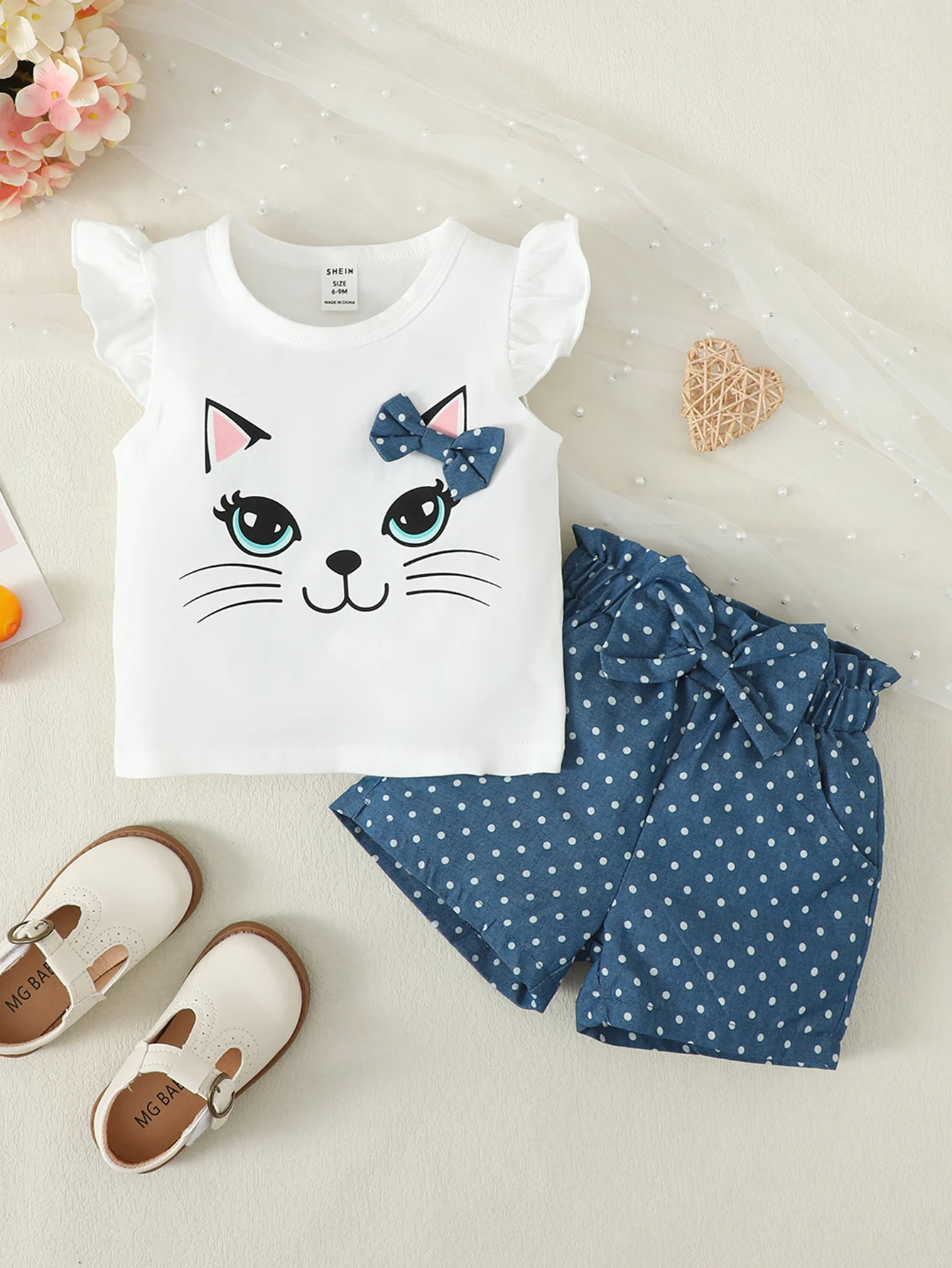 

Летняя футболка с коротким рукавом и принтом в горошек, на возраст 6-36 месяцев