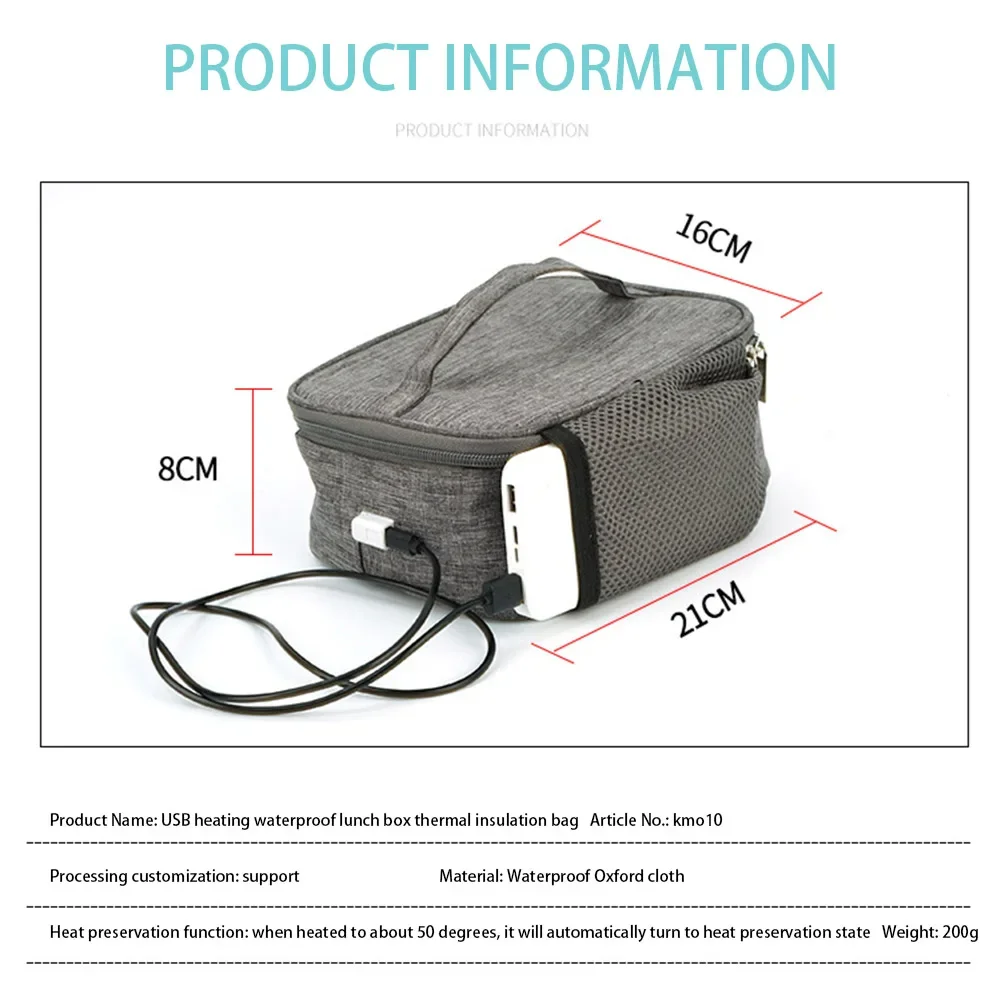 USB Electric Heating Insulated Lunch Bag Mini Lunch Box 12V Heated Thermal Bag Food Warmer Container Camping Accessories