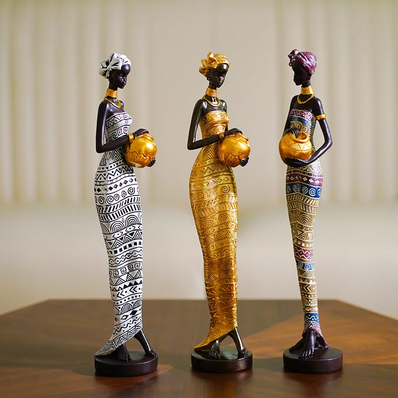 Retro African Woman Figures Statue Model African Style Delicate Artware For Home Room Office Desktop Decoration Accessorie Gift