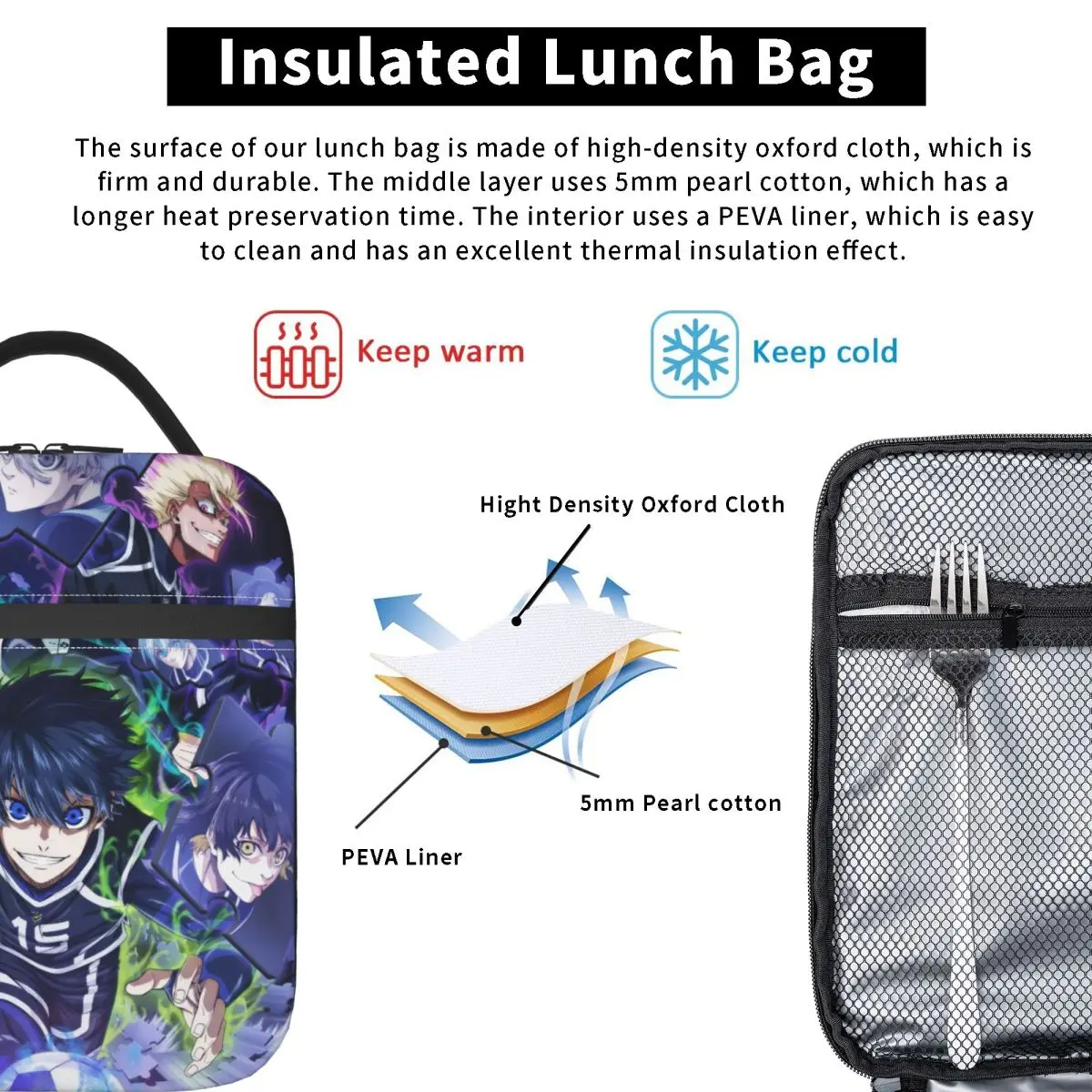 Lunch Box Anime Blue Locks Accessories Lunch Food Box Y2K Cooler Thermal Lunch Box For School - view 5