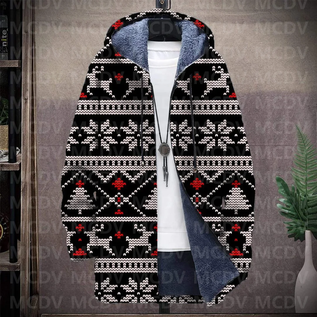 

Men's Plush Thick Long-Sleeved Coat Cardigan Christmas 3D Prined Fleece Hooded Overcoat Unisex Thick Warm Jacket