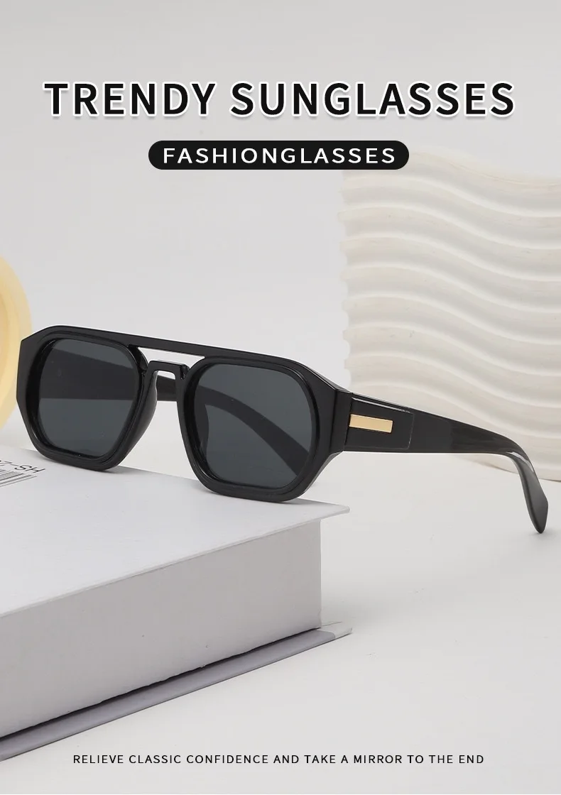 Neue Vintage Quadratische Sonnenbrille für Damen und Herren Marken-Rechteck-Sonnenbrille Ovale Brillen für Männer und Frauen – Detail 2
