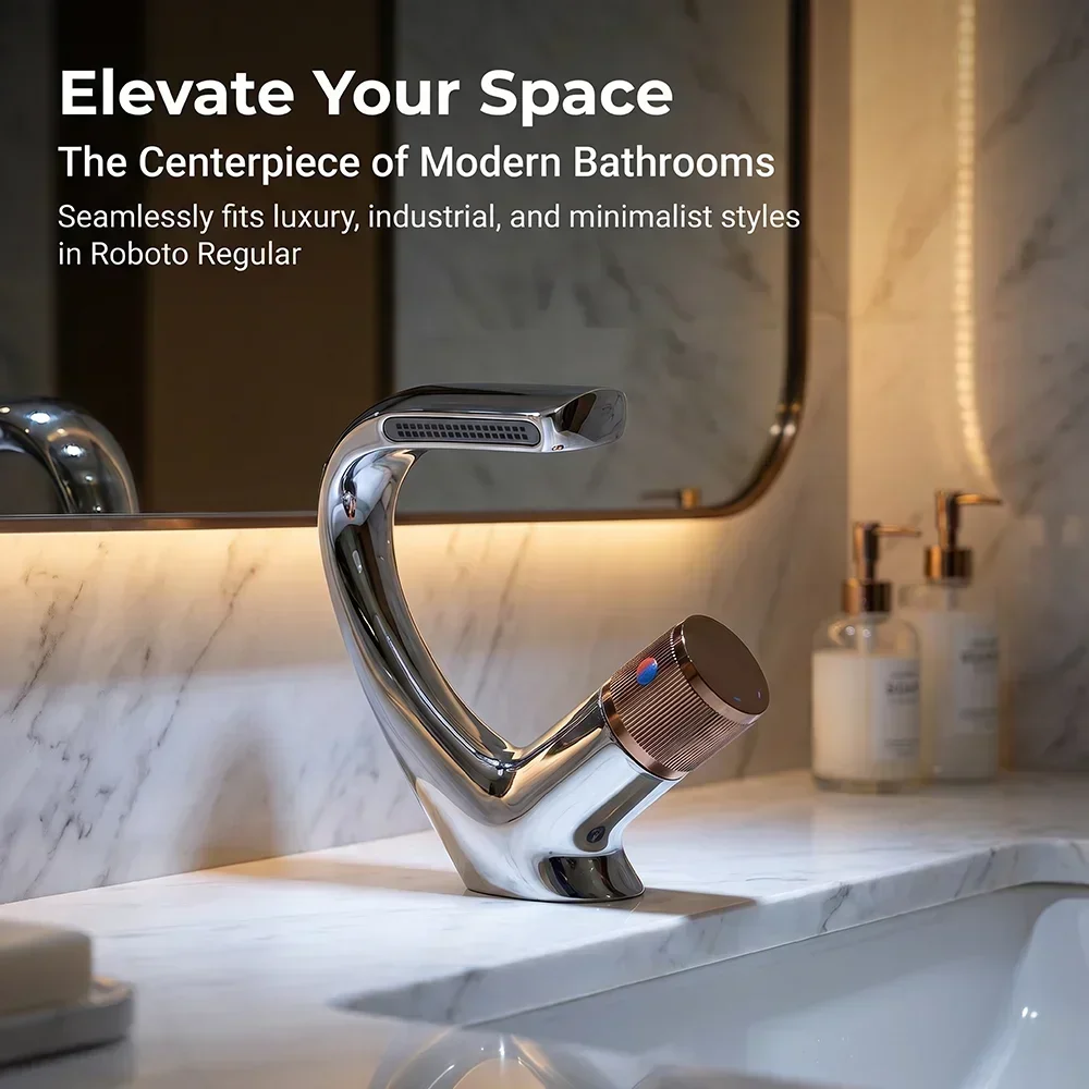 

Chrome Bathroom Faucet, Solid Brass Unique C-Shaped Waterfall Spout Single Handle Basin Mixer Tap, Deck Mount Hot Cold Water Lav