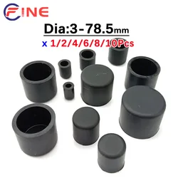 Round Black Silicone Rubber Pipe Sleeve Tube Cap Table Chair Foot Pad Protective Cover 3-68.5mm