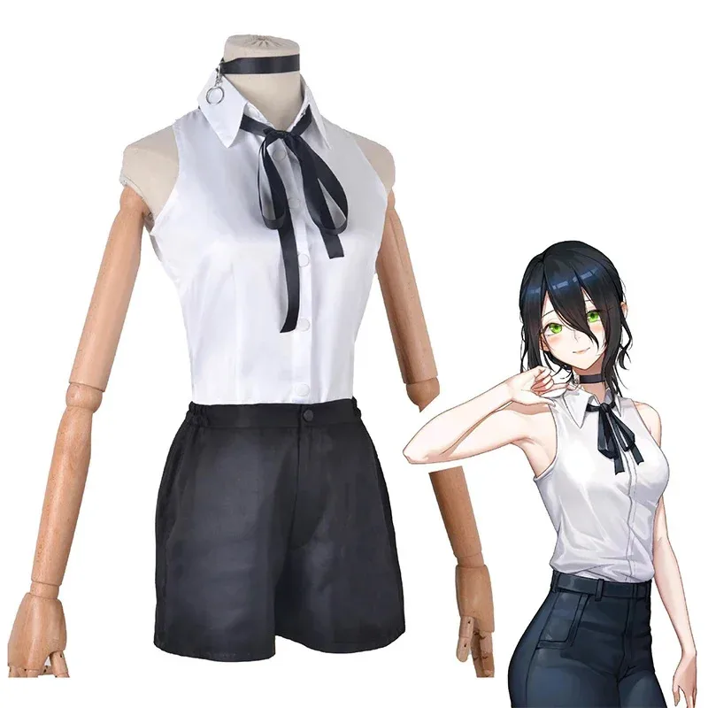 A Litter Of Bears Anime Chainsaw Man Reze Cosplay Costume Shirt Outfits Tie Short Neck Ring Wig Halloween 2025 New