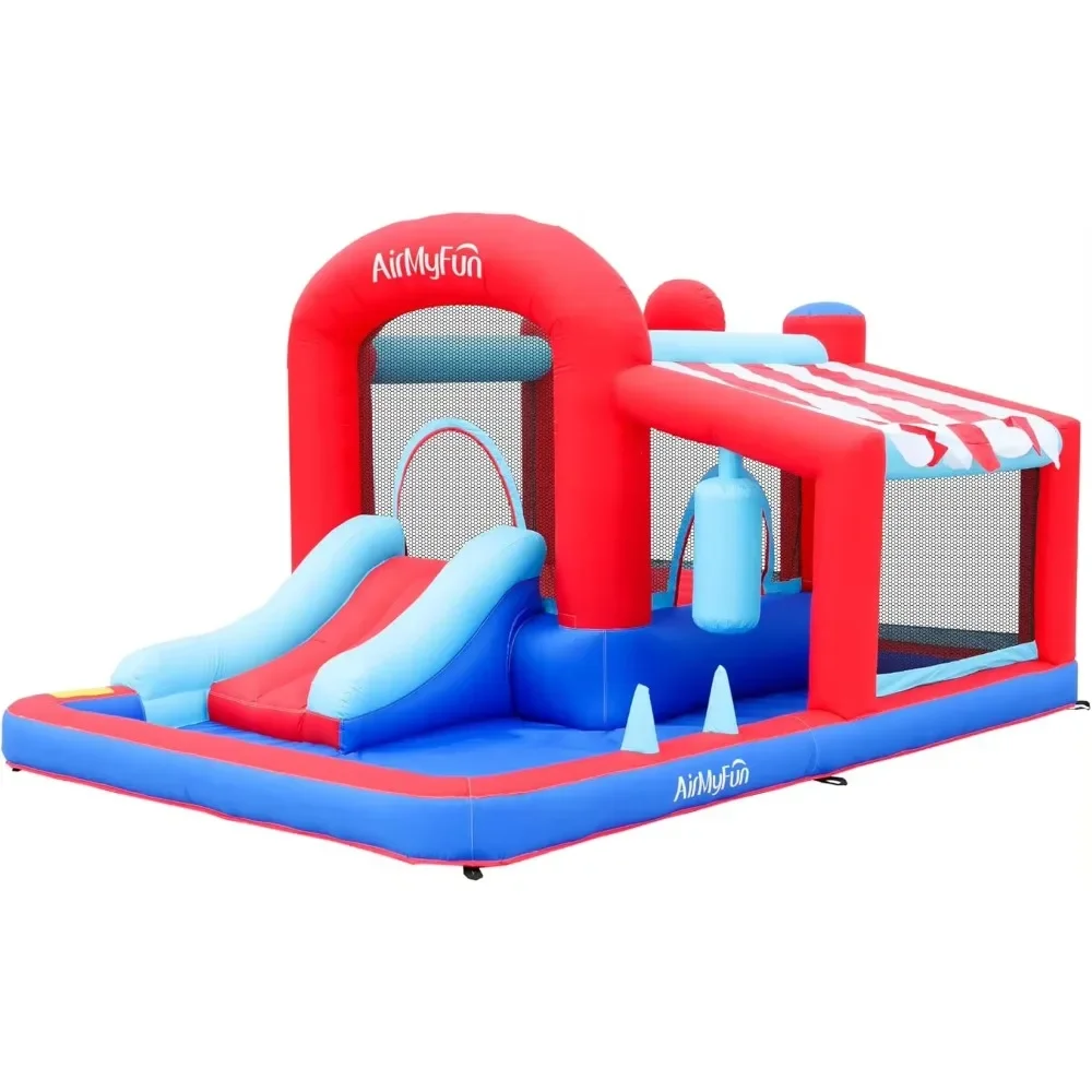 

Bounce House with Slide, Jumping Castle with Blower,Children Outdoor Playhouse with Jumping Ball Pit & Basketball Hoop