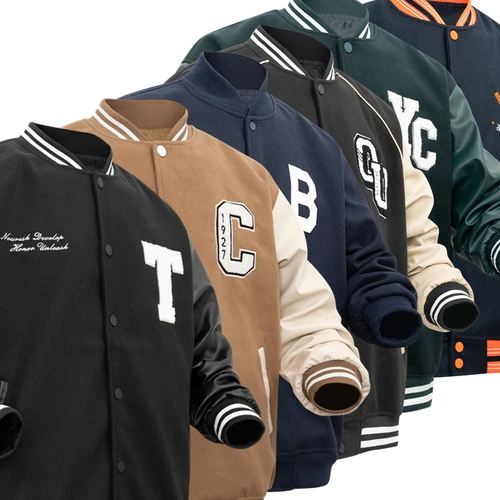 Chaqueta universitaria Vitage para hombre, manga de piel sintética, Letterman, chaqueta de béisbol ligera estilo bomber, cortavientos de los años 90, ropa de calle