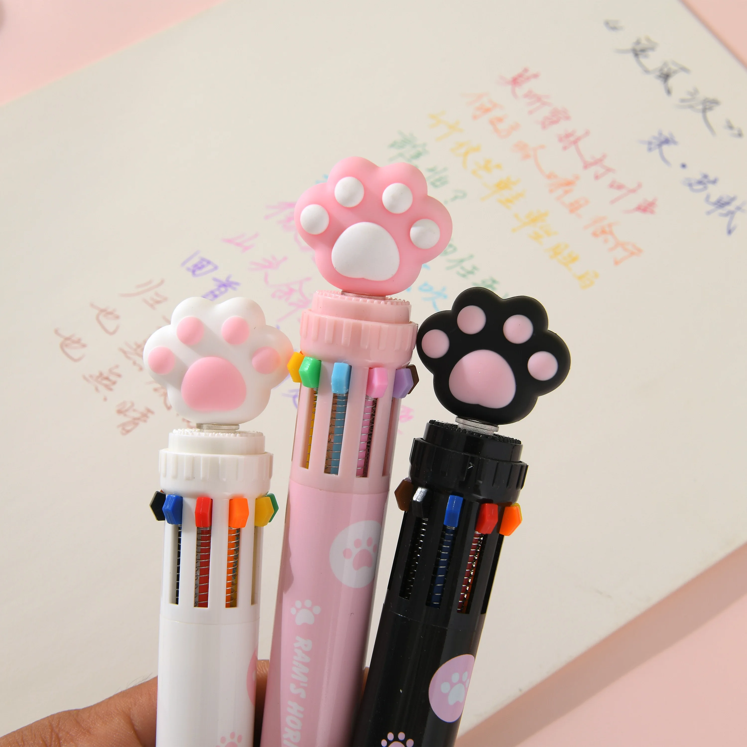 Stylo à Bille Épais en Silicone avec Patte de Chat, Dessin Animé Kawaii, 10 Couleurs, Fourniture Sвet de Bureau, Cadeau, 1 Pièce