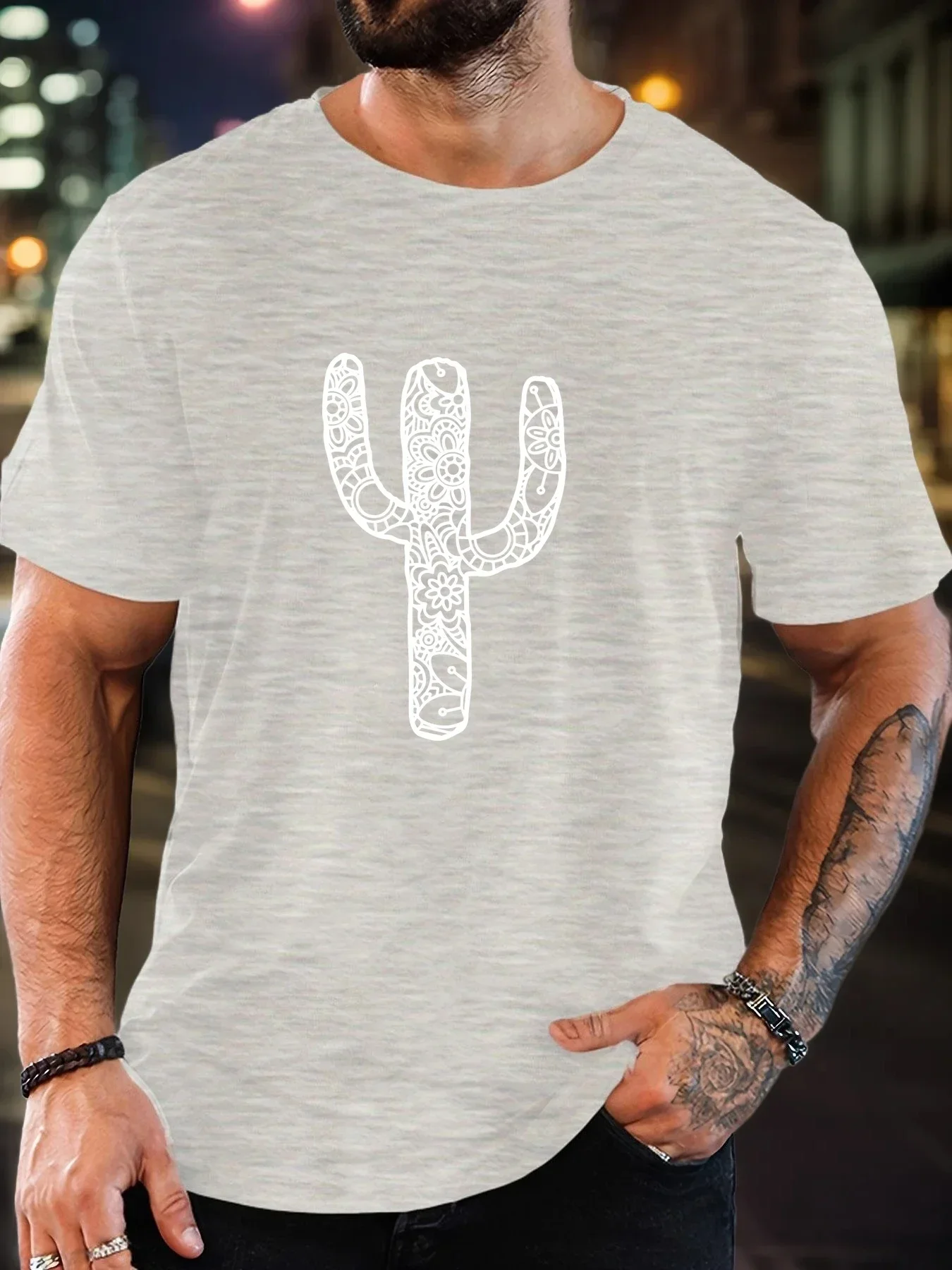 Summer New Men Oversized Rose Cross Print T Shirt 100 Percent Cotton Breathable Crew Neck Short Sleeve Casual Streetwear Loose F