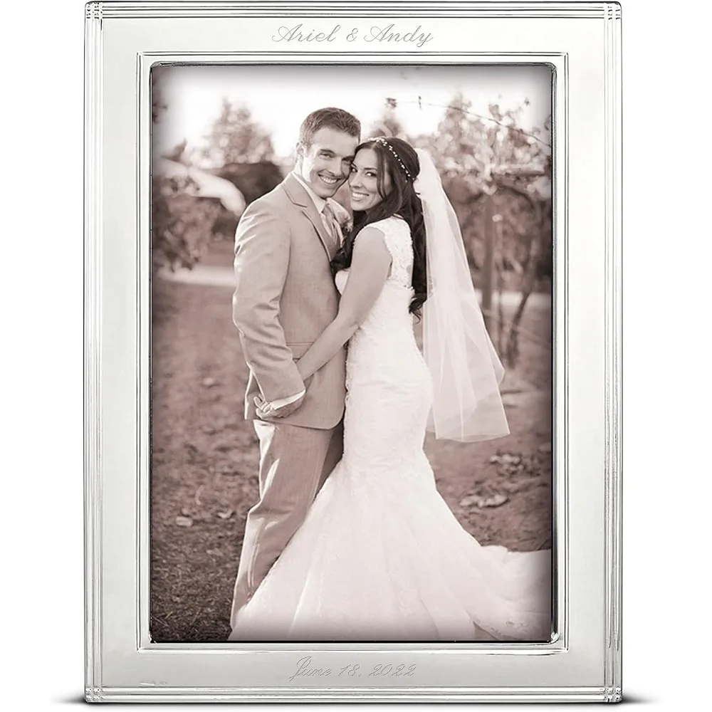Personalized Sterling Silver Picture Frame, Madison 8x10 Engraved Frame, Custom Engraved Frame, Mahogany Wood Back Fast shipping