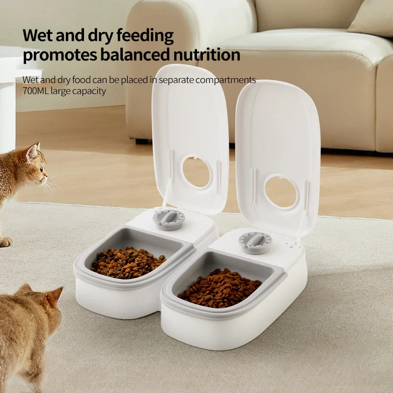 Pet Bowl Intelligent Timer Cat Feeder Quantity Dry and Wet Food Double Meal Separation Home Dog Self Automatic Feeding