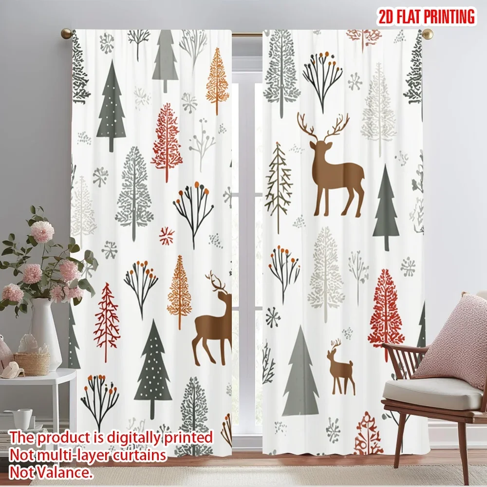 2pcs,2D plane printing Curtains Roller Blinds Christmas reindeer snowflakes Polyester Woven (without rod) Art Deco Festive Use