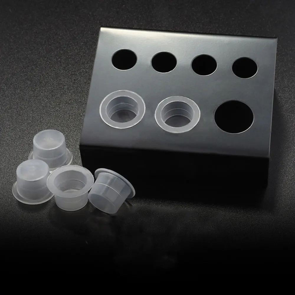 1Pc Stainless Steel Tattoo Ink Cup Holder Black Tattoo Pigment Container Stand With 7 Holes Microblading Makeup Tattoo Accessori