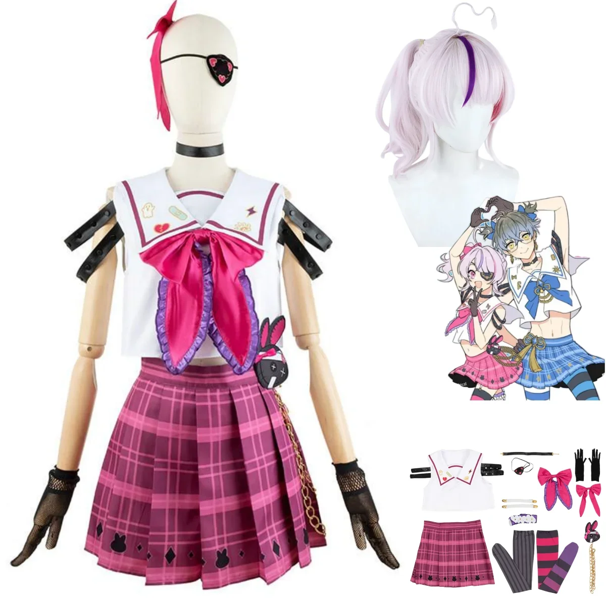 Anime Virtual Tuber Maria Marionette Cosplay Costume NIJISANJI EN Marimari Wig JK  Uniform Skirt Woman Sexy Kawaii Party Suit