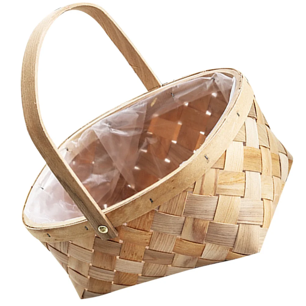 

Hand-woven Flower Basket with Handle Indoor Plant Pots Portable for Garden Harvest Bamboo Weaving Decorative Baskets Storage