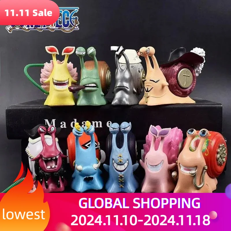 9/12pcs One Piece Den Den Mushi Figure Zoro Luffy Ace Sanji Chopper Law Nami Usopp Robin Franky Pvc Model Statue Doll Toys Gift