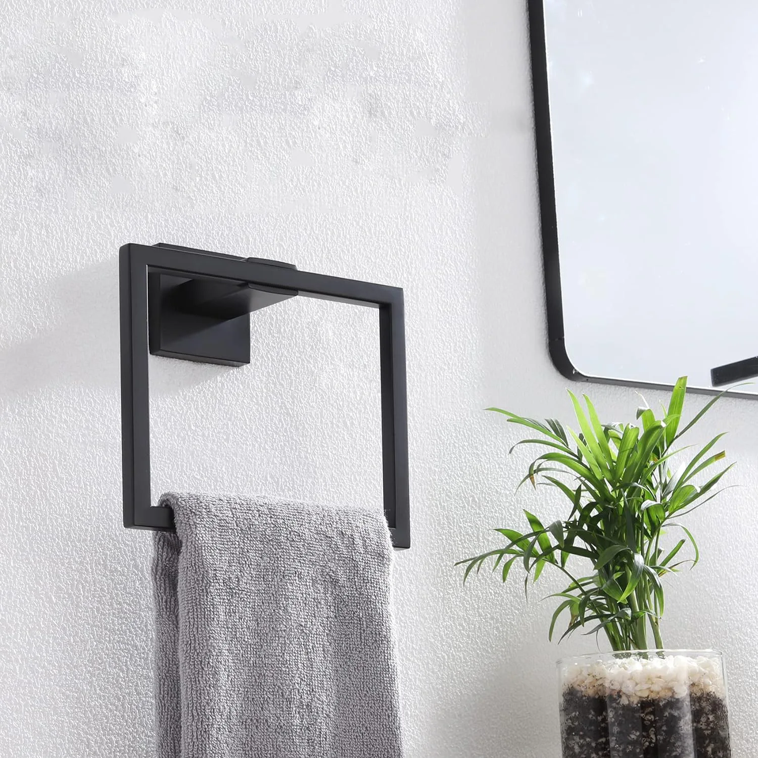 Stainless Steel Towel Ring Wall Mounted Square Towel Holder Hand Towel Hanger Bath Towel Rack for Kitchen Bathroom Toilet