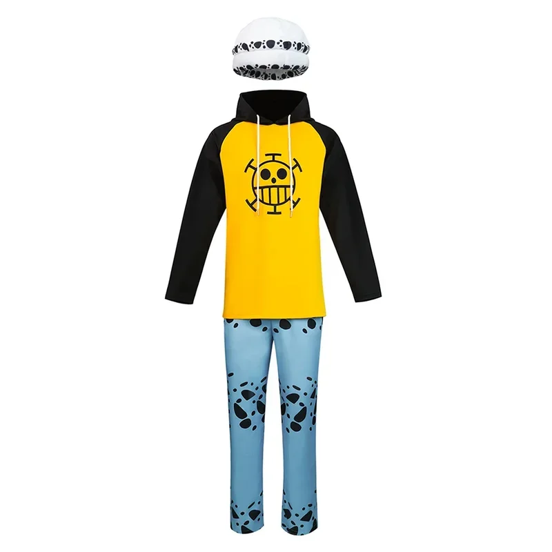 Anime One Cos Piece Trafalgar Law Cosplay Hoodie Pants Hat Costume for Adult Men Fantasia Luffy Outfits Halloween Disguise Suit