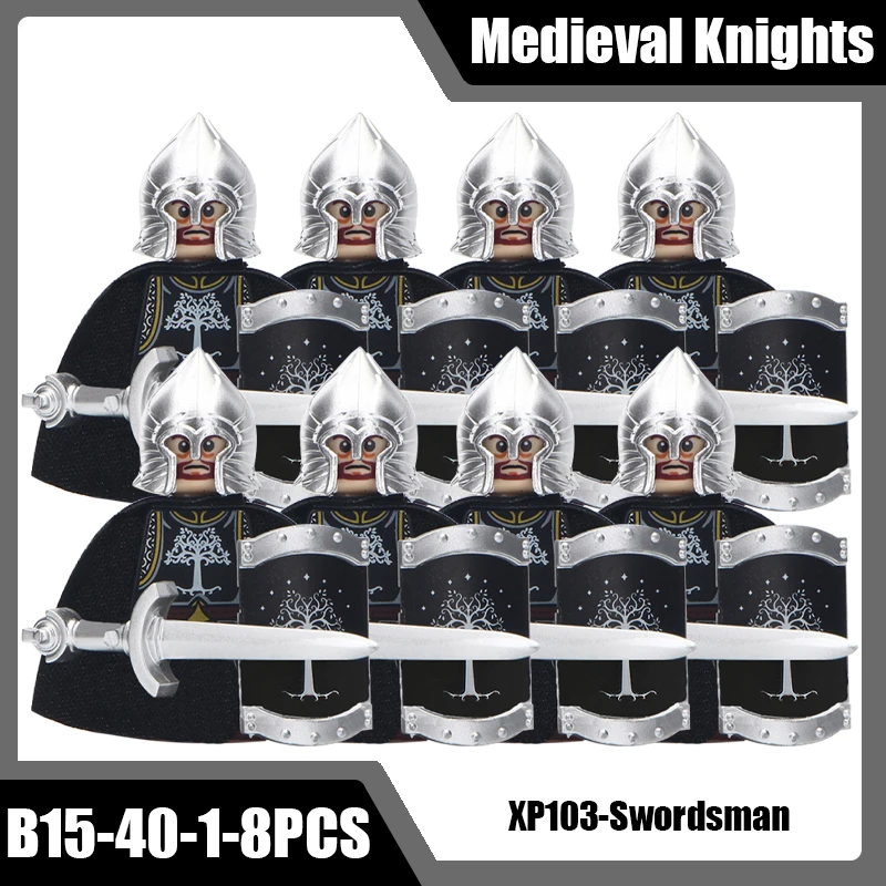 Mittelalterliche Burg Soldat Ritter Figuren Bausteine Schwertkämpfer Kapitän Bogenschütze Speer Infanterie Rüstung Helm Bogen Schwert Ziegel Spielzeug