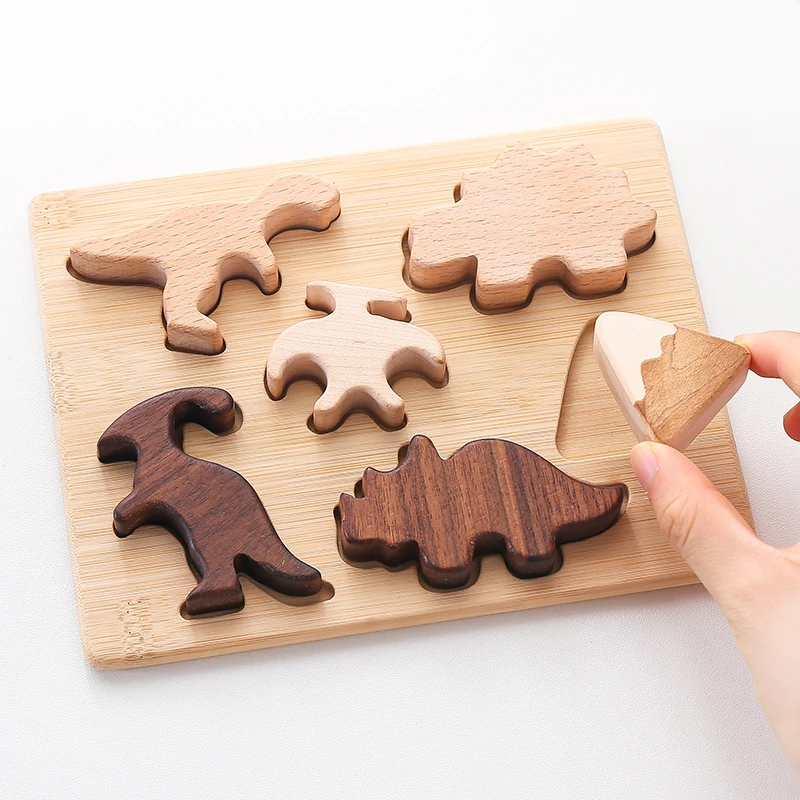 

Kids Dinosaur Wooden Jigsaw Puzzle Toy Montessori Building Blocks Education Learning Stacking Toy Jurassic World Simulation Game