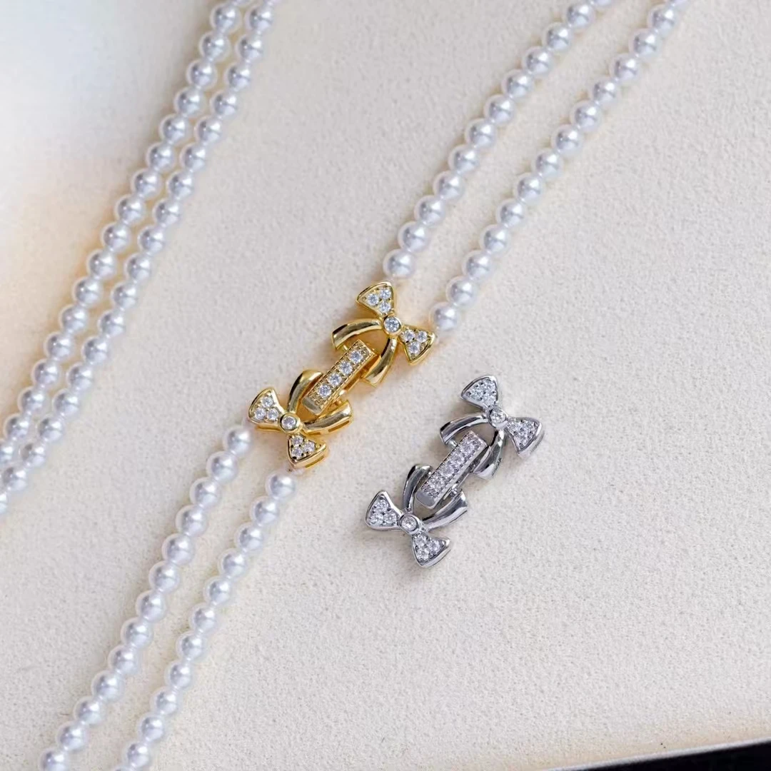 

Two Rows 925 Sterling Silver Necklace Bracelet Clasps and Hooks Jewelry Accessory Parts Settings for 3-4mm Pearls 3pcs/lot
