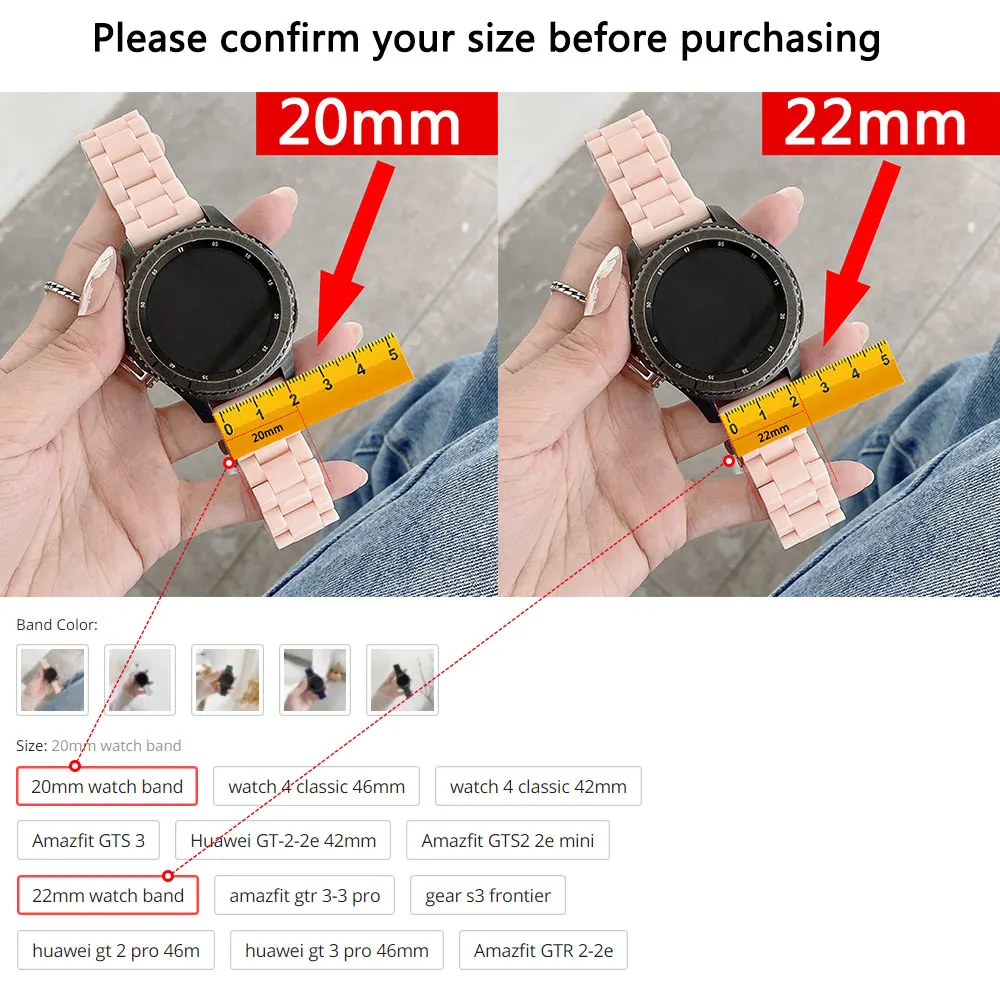 20mm/22mm band For Samsung Galaxy watch 5/pro/4/classic 46mm/Active 2 40/44mm Gear S3 Resin bracelet Huawei GT/2/2e/3/Pro strap