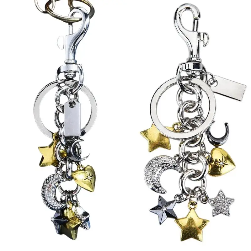 Himmlischer Schlüsselanhänger aus Metallmix mit Mond und Stern, Strass-Taschenanhänger, individuell graviertes ästhetisches Taschenaccessoire, einzigartige Geschenke für Frauen – Detail 6