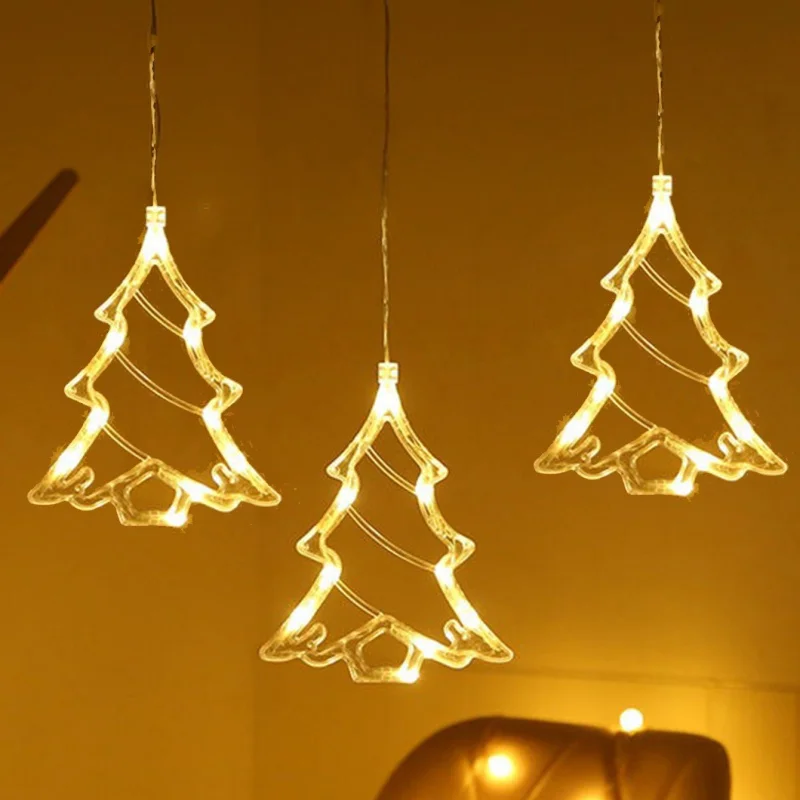 Christmas LED Light Snowflake Santa Star Hanging Sucker Lamp Window Ornaments Decoration Pendant Luminous Xmas New Year Decor