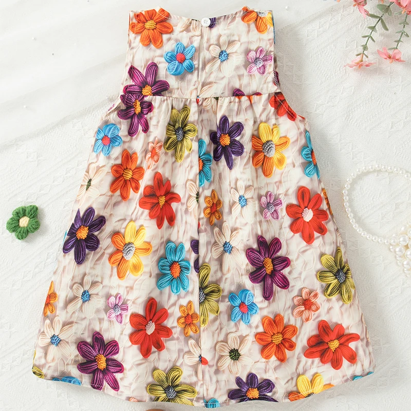 Summer New Colorful Flower Baby Girl Dress, Rural Style Children'S Sleeveless Clothes For 6 Months To 3 Years Old