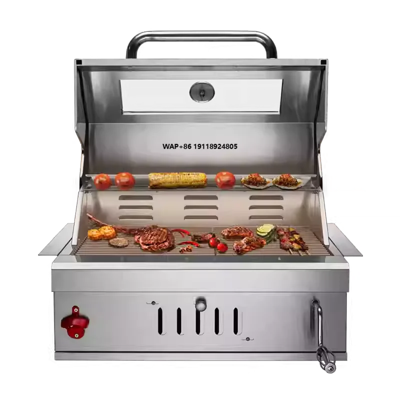 Premium Outdoor Kitchen Stainless Steel Charcoal Barbecue Grill Modern Patio Built-In BBQ Station for Villa Gardens