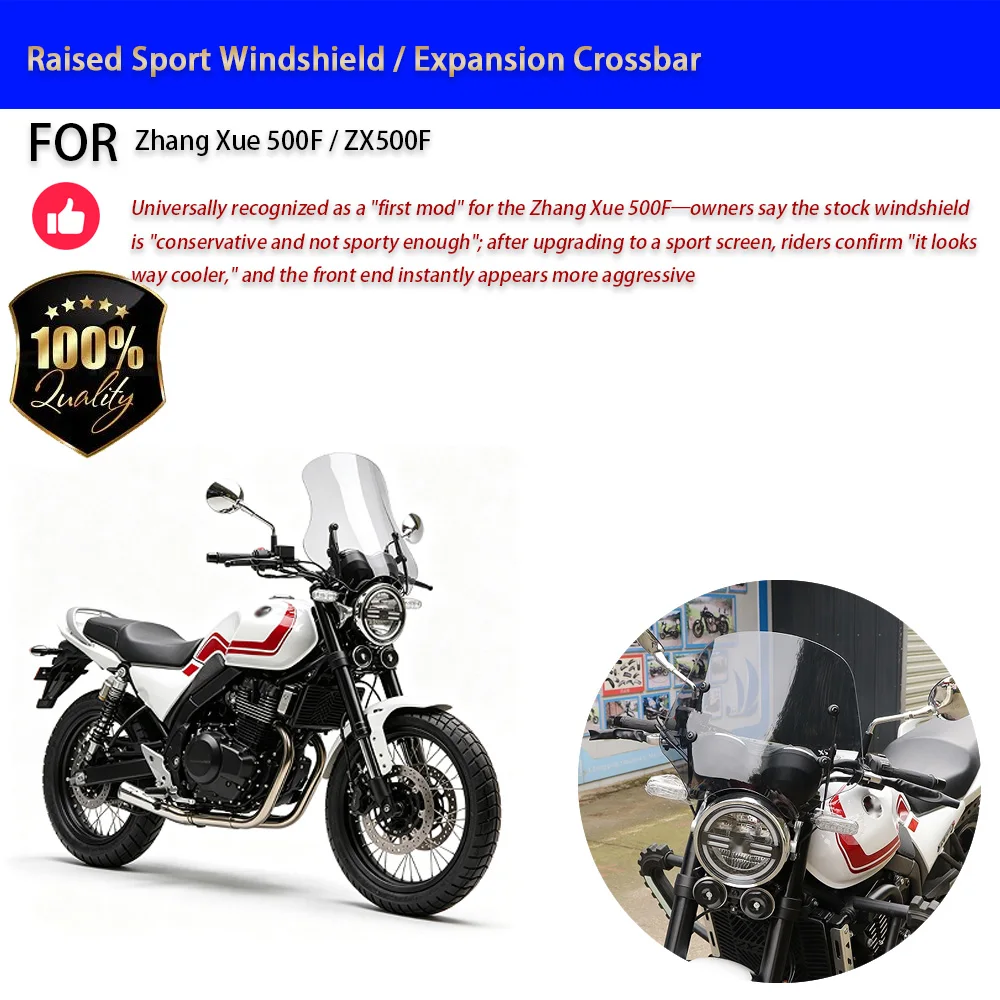 For Zhang Xue 500F ZX500F Sport Windshield Wind Deflector Tall Screen Crossbar No-Drill Accesorios Moto Accessori Moto